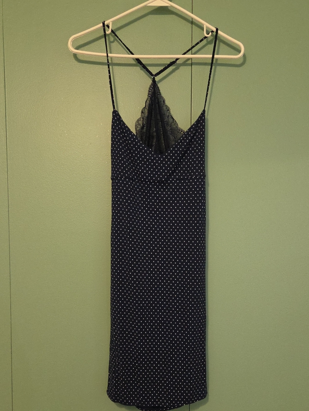Victorias Secret Navy Polka Dot Lace-Back Slip Dress Nightgown Size Medium